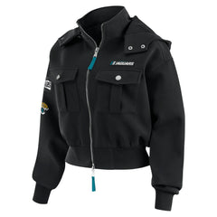 WEAR by Erin Andrews Women's Tri-Blend Patch Pocket Cropped Full-Zip Bomber Hoodie Jacket - Jacksonville Jaguars Hoodies