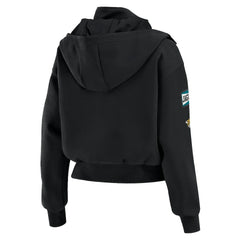 WEAR by Erin Andrews Women's Tri-Blend Patch Pocket Cropped Full-Zip Bomber Hoodie Jacket - Jacksonville Jaguars Hoodies