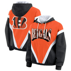 WEAR by Erin Andrews Women's Retro Crinkle Full-Zip Hoodie Windbreaker - Cincinnati Bengals Hoodies