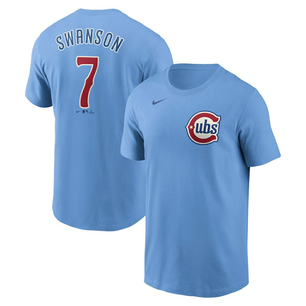 Light Blue Dansby Swanson Chicago Cubs Nike Fuse Name & Number T-Shirt