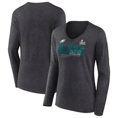 Women's Super Bowl LIX Quick Pass Long Sleeve V-Neck T-Shirt - Philadelphia Eagles T-shirts