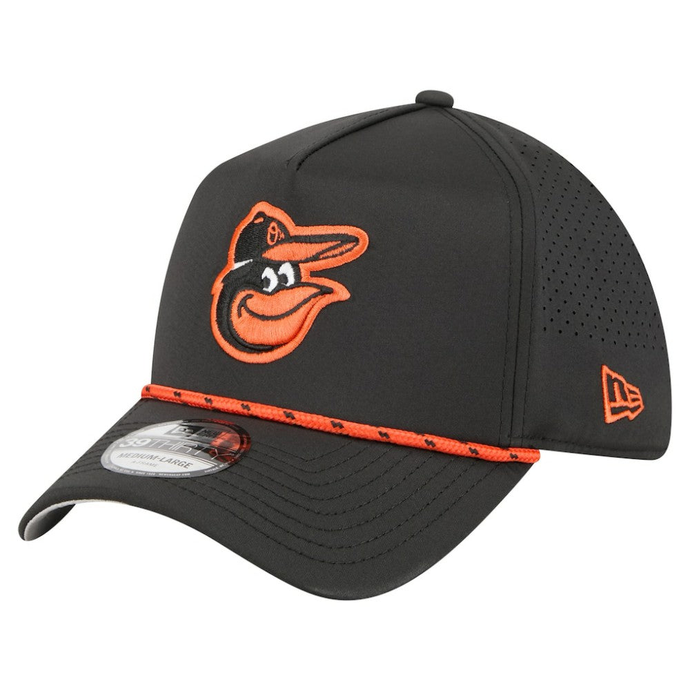 Black Baltimore Orioles New Era 39THIRTY A-Frame Perforated Flex Hat