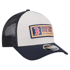 Stone/Navy Boston Red Sox New Era Text A-Frame Trucker 9FORTY Hat