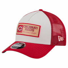Stone/Red Cincinnati Reds New Era Text A-Frame Trucker 9FORTY Hat