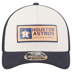 Stone/Navy Houston Astros New Era Text A-Frame Trucker 9FORTY Hat