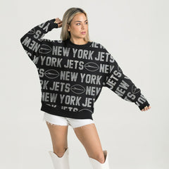 Gameday Couture Women's Oversized Hype Era Rhinestone Text Sweatshirt - New York Jets Sweatshirts
