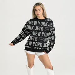 Gameday Couture Women's Oversized Hype Era Rhinestone Text Sweatshirt - New York Jets Sweatshirts