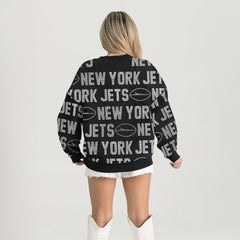 Gameday Couture Women's Oversized Hype Era Rhinestone Text Sweatshirt - New York Jets Sweatshirts