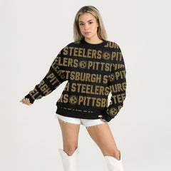 Gameday Couture Women's Oversized Hype Era Rhinestone Text Sweatshirt - Pittsburgh Steelers Sweatshirts