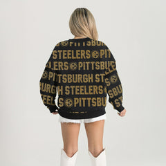 Gameday Couture Women's Oversized Hype Era Rhinestone Text Sweatshirt - Pittsburgh Steelers Sweatshirts
