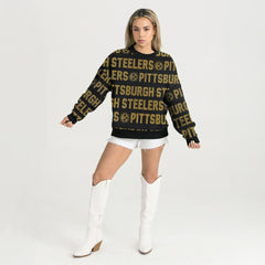 Gameday Couture Women's Oversized Hype Era Rhinestone Text Sweatshirt - Pittsburgh Steelers Sweatshirts