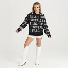 Gameday Couture Women's Oversized Hype Era Rhinestone Text Sweatshirt - Buffalo Bills Sweatshirts