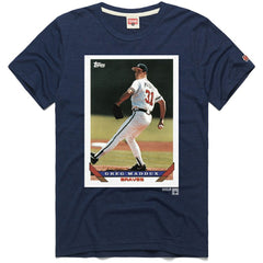 Navy Greg Maddux Atlanta Braves Homage 1993 Topps Baseball Card Player T-Shirt