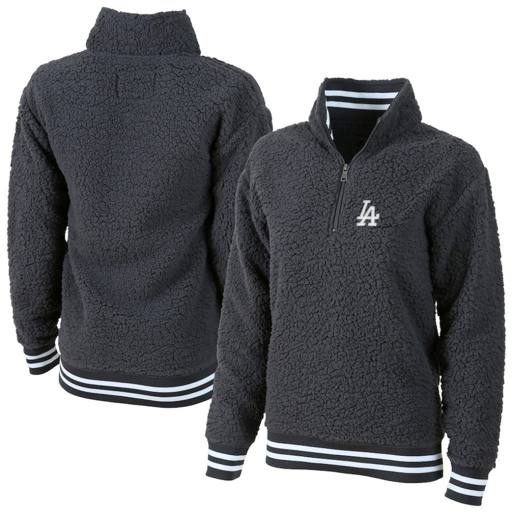 Gray Los Angeles Dodgers G-III 4Her by Carl Banks Women's Play Action Sherpa Fleece Quarter-Zip Jacket