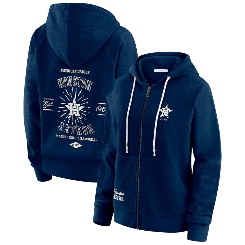 Navy Houston Astros WEAR by Erin Andrews Women's Vintage Full-Zip Raglan Hoodie