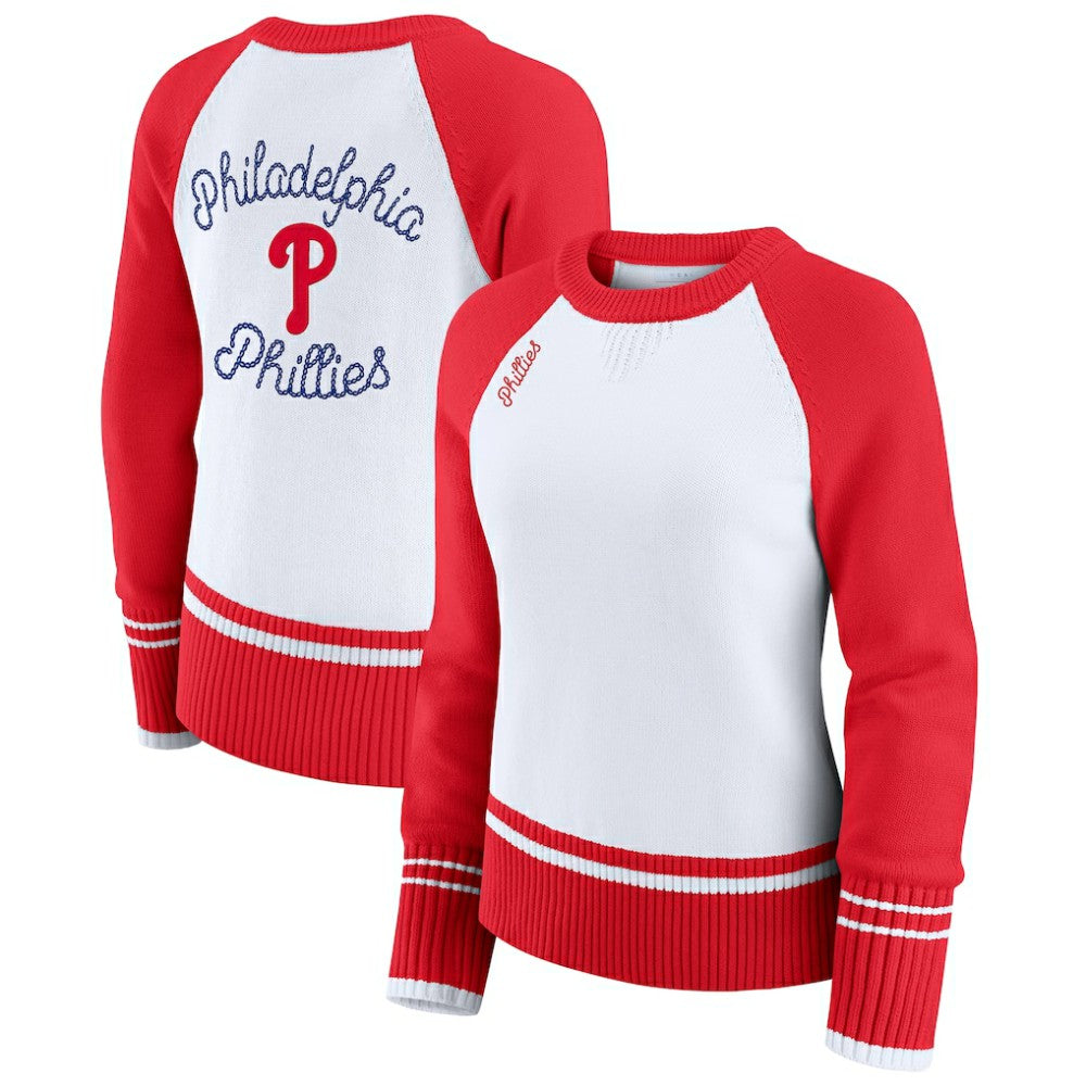White Philadelphia Phillies WEAR by Erin Andrews Women's Colorblock Raglan Sweater