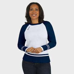 White Atlanta Braves WEAR by Erin Andrews Women's Colorblock Raglan Sweater