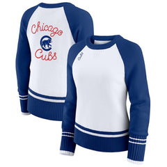 White Chicago Cubs WEAR by Erin Andrews Women's Colorblock Raglan Sweater