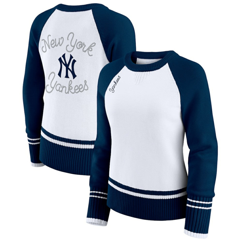 White New York Yankees WEAR by Erin Andrews Women's Colorblock Raglan Sweater