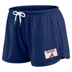 Navy Atlanta Braves WEAR by Erin Andrews Women's Heavy Rugby Jersey Cropped Long Sleeve T-Shirt & Shorts Lounge Set