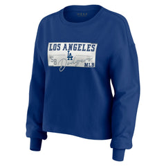 Royal Los Angeles Dodgers WEAR by Erin Andrews Women's Heavy Rugby Jersey Cropped Long Sleeve T-Shirt & Shorts Lounge Set