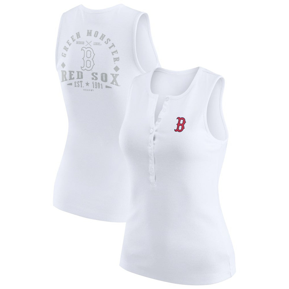 White Boston Red Sox WEAR by Erin Andrews Women's Rib-Knit Henley Tank Top