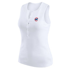 White Chicago Cubs WEAR by Erin Andrews Women's Rib-Knit Henley Tank Top