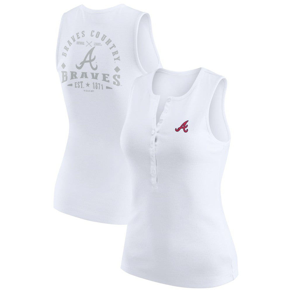 White Atlanta Braves WEAR by Erin Andrews Women's Rib-Knit Henley Tank Top