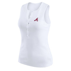 White Atlanta Braves WEAR by Erin Andrews Women's Rib-Knit Henley Tank Top