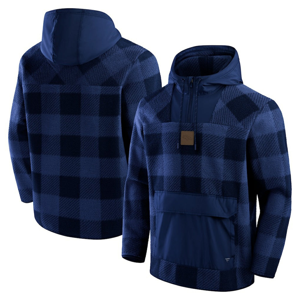 Elements Plaid Polar Fleece Quarter-Zip Hoodie - Denver Broncos Hoodies