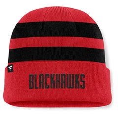NHL Chicago Blackhawks Fanatics Fundamental Swipe Stripe Cuffed Knit Hat
