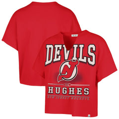 NHL Jack Hughes New Jersey Devils '47 Women's Elation Name & Number Oversized Notch Neck T-Shirt