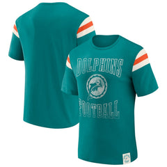 Darius Rucker Collection Distressed Throwback Shoulder Stripe T-Shirt - Miami Dolphins T-shirts