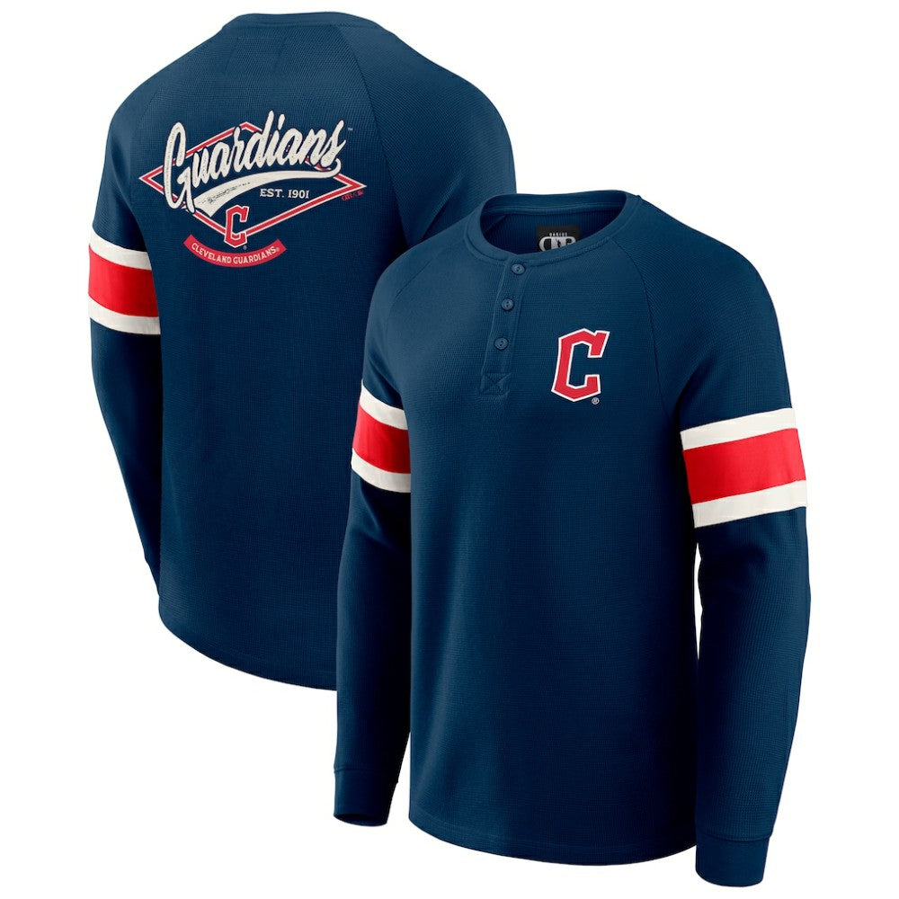Navy Cleveland Guardians Darius Rucker Collection by Fanatics Waffle-Knit Raglan Long Sleeve Henley T-Shirt