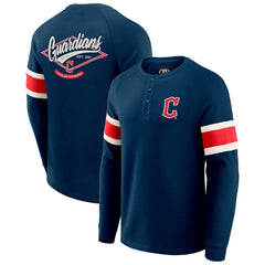 Navy Cleveland Guardians Darius Rucker Collection by Fanatics Waffle-Knit Raglan Long Sleeve Henley T-Shirt