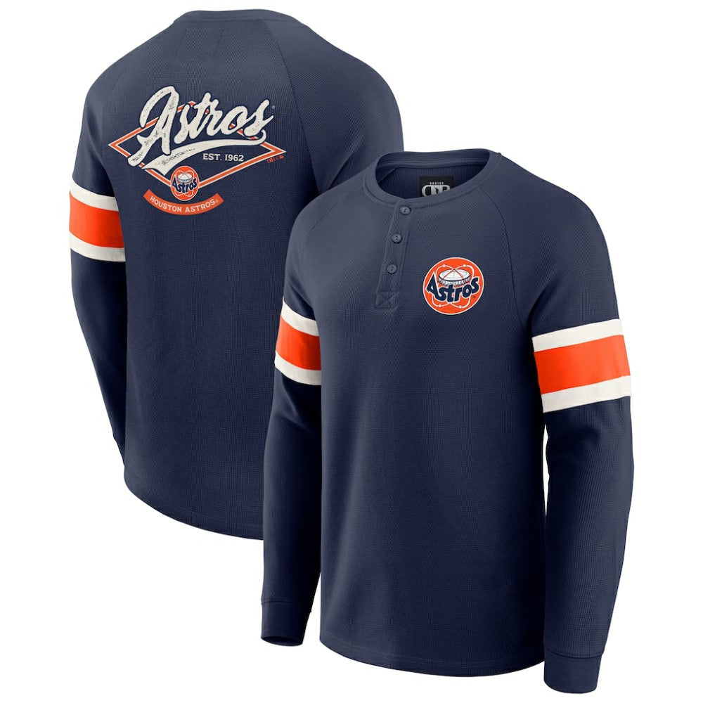 Navy Houston Astros Darius Rucker Collection by Fanatics Waffle-Knit Raglan Long Sleeve Henley T-Shirt