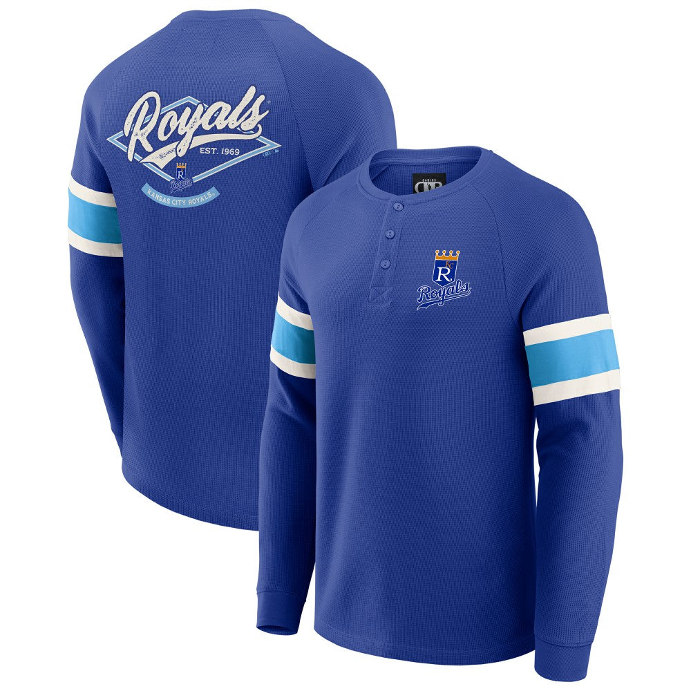 Royal Kansas City Royals Darius Rucker Collection by Fanatics Waffle-Knit Raglan Long Sleeve Henley T-Shirt