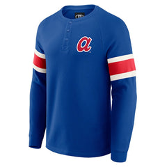 Royal Atlanta Braves Darius Rucker Collection by Fanatics Waffle-Knit Raglan Long Sleeve Henley T-Shirt