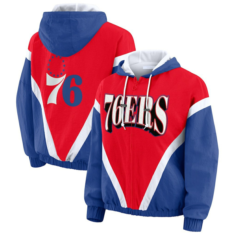 Philadelphia 76ers WEAR by Erin Andrews Women's Colorblock Full-Zip Hoodie Windbreaker Jacket