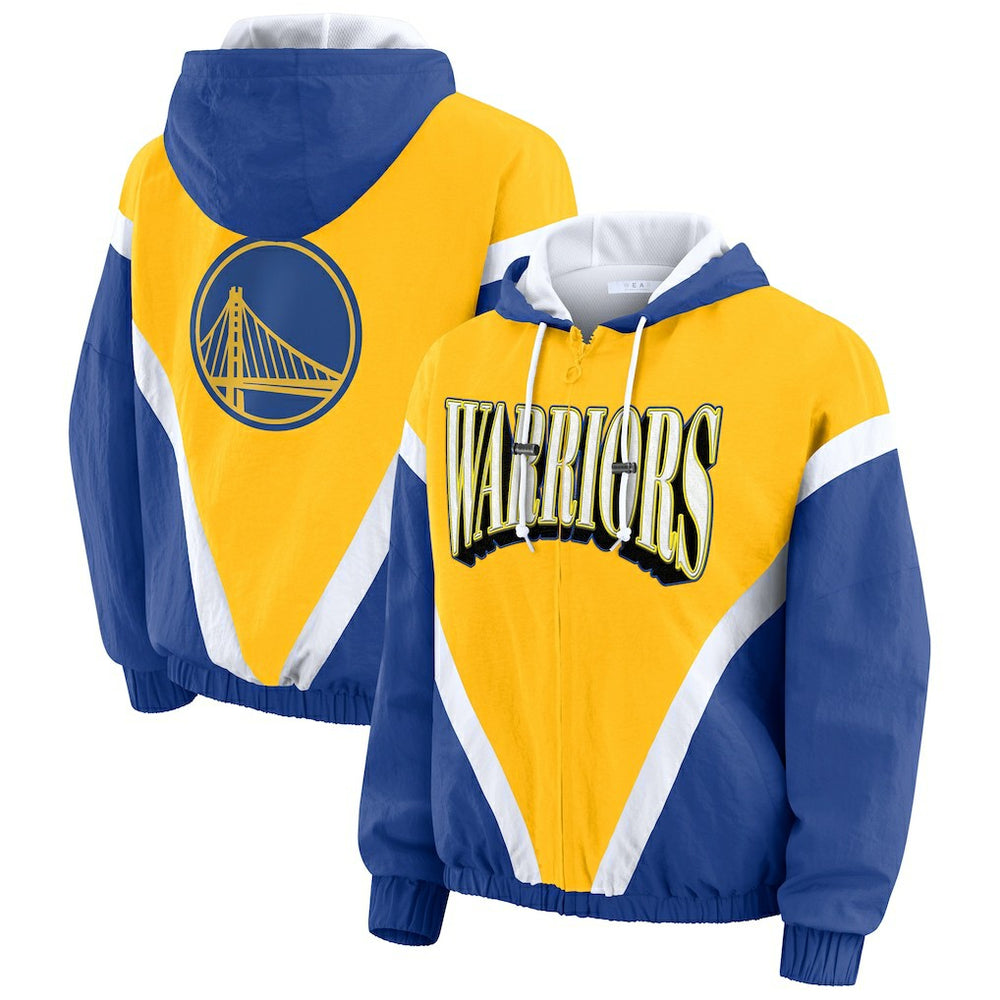 Golden State Warriors WEAR by Erin Andrews Women's Colorblock Full-Zip Hoodie Windbreaker Jacket sale