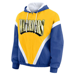 Golden State Warriors WEAR by Erin Andrews Women's Colorblock Full-Zip Hoodie Windbreaker Jacket sale