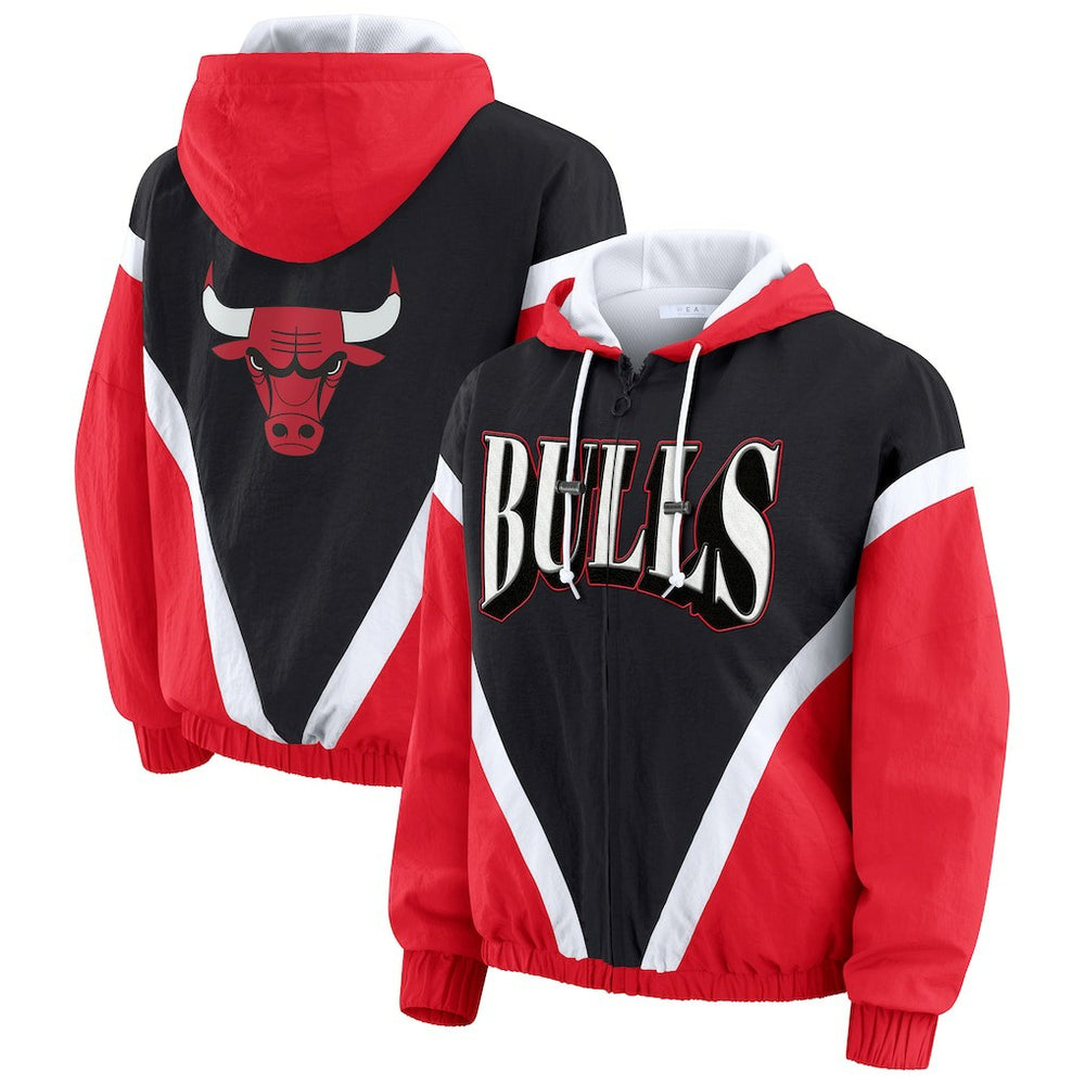 Chicago Bulls WEAR by Erin Andrews Women's Colorblock Full-Zip Hoodie Windbreaker Jacket
