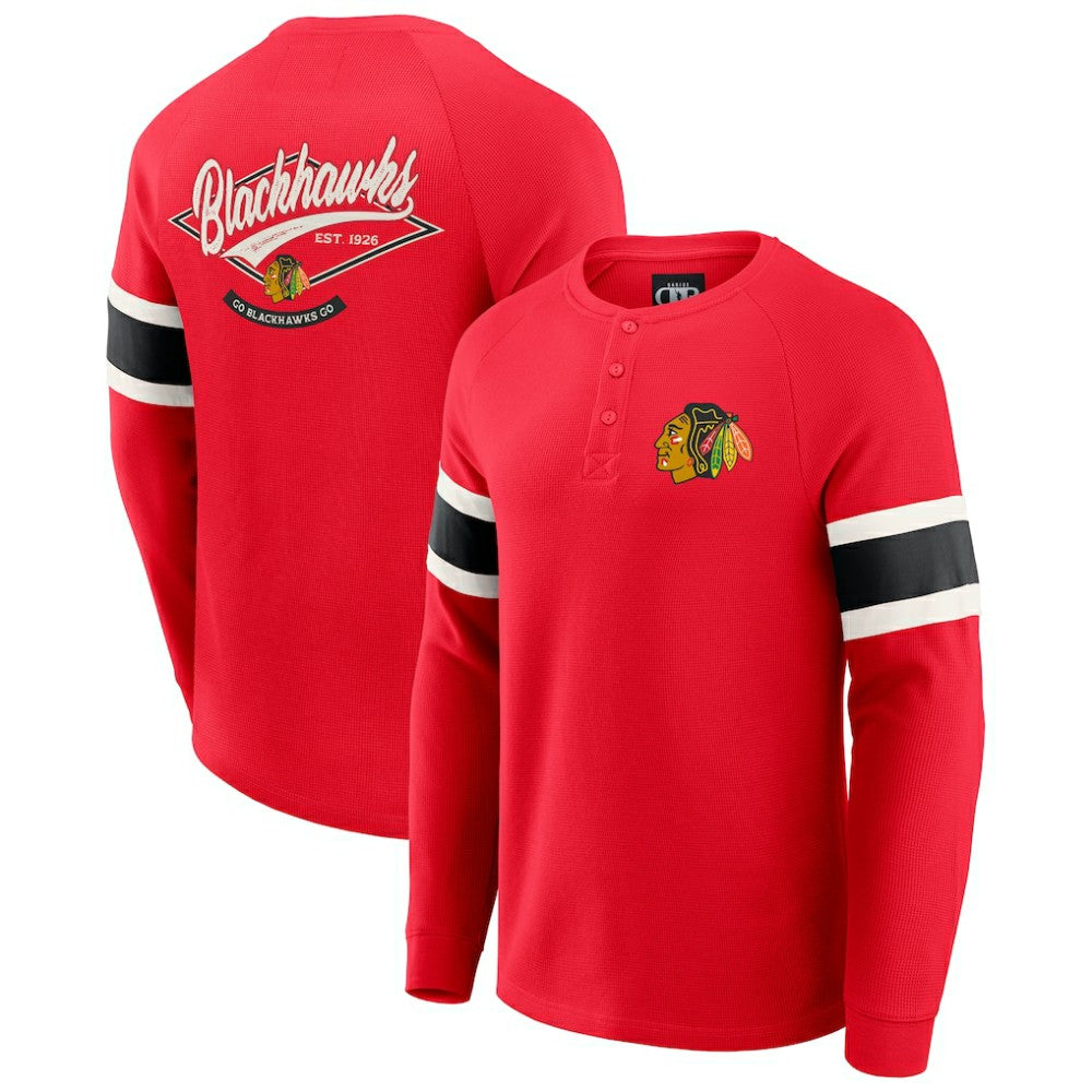 NHL Chicago Blackhawks Darius Rucker Collection by Fanatics Waffle-Knit Raglan Long Sleeve Henley T-Shirt