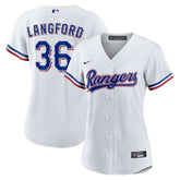 White Wyatt Langford Texas Rangers Nike Women's Home Replica Jersey