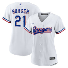 White Jake Burger Texas Rangers Nike Women's Home Replica Jersey