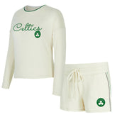 Boston Celtics Concepts Sport Women's Kaki Hacci Knit Long Sleeve Top & Shorts Set