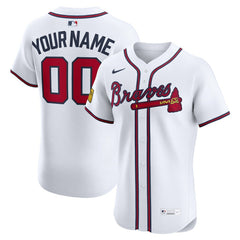 White Atlanta Braves Nike Home Elite Sponsor Patch Custom Jersey