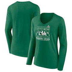 Women's Super Bowl LIX Champions Retro Logo Long Sleeve V-Neck T-Shirt - Philadelphia Eagles T-shirts