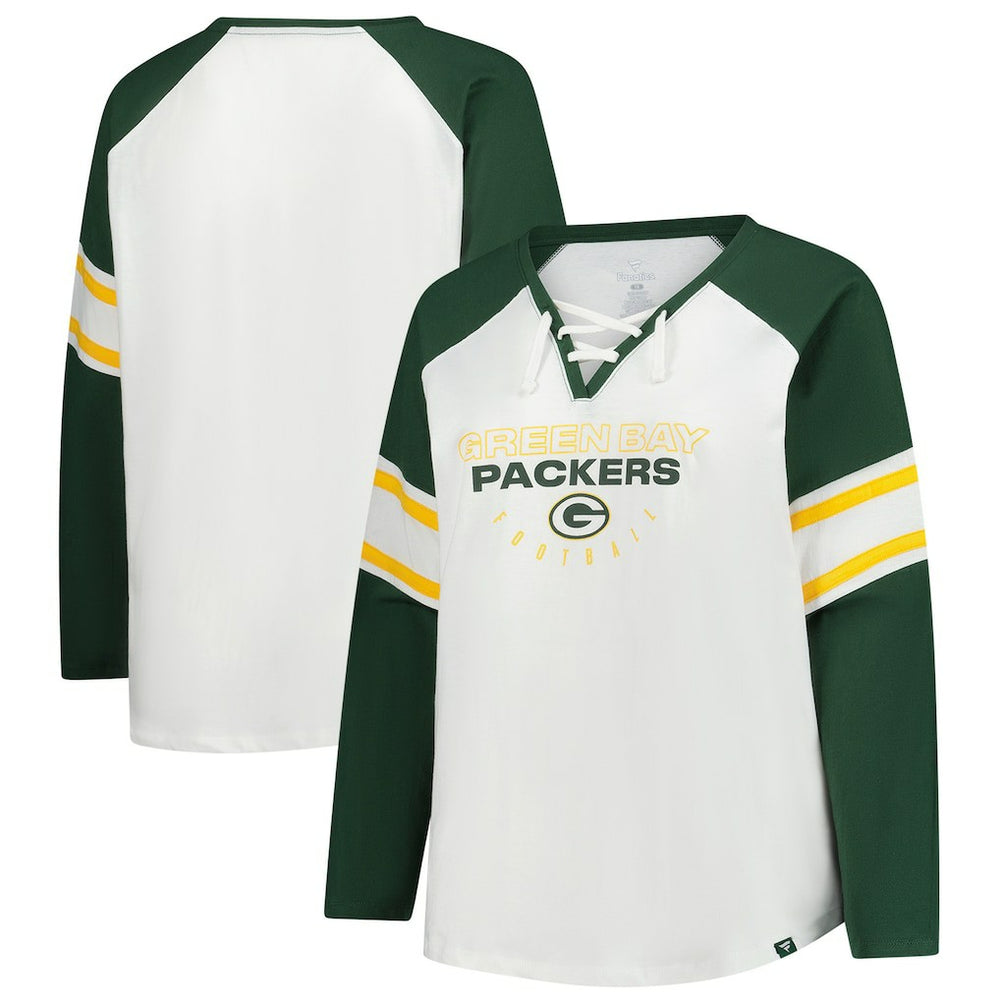 Women's Plus Size Redzone Lace Up Long Sleeve T-Shirt - Green Bay Packers T-shirts