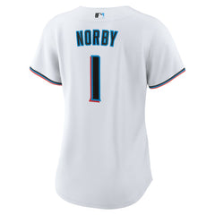 White Connor Norby Miami Marlins Nike Women's Home Replica Jersey